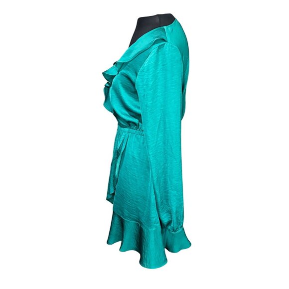 Emerald Green Ruffle Wrap Dress By Express - Size S - Picture 2 of 12